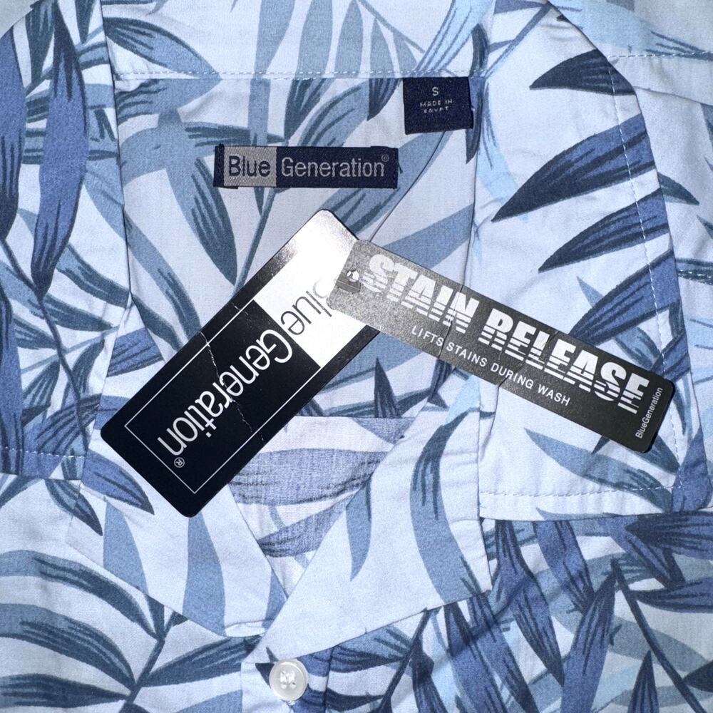 BLUE GENERATION HAWAIIAN BUTTON UP SHIRT SIZE SMALL (S) STAIN RELEASE NEW TAGS